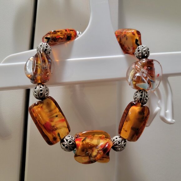 Vintage Murano Necklace Bracelet Earrings Set 24" Beaded Swirl - Picture 4 of 17